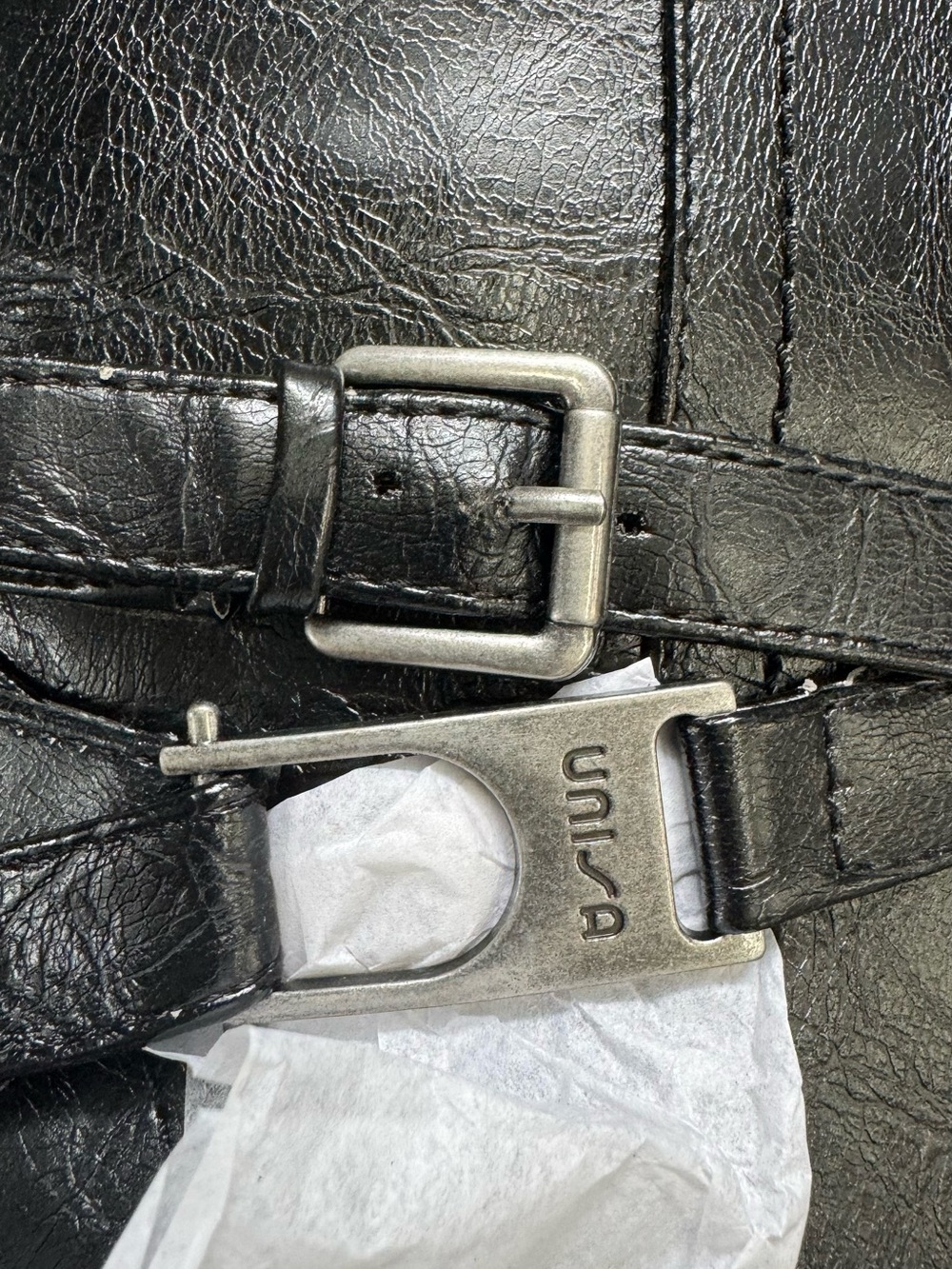 Unisa Black Leather Two Tone Style Boots with Silver Buckle Detail wide leg 8.5 - Picture 5 of 12